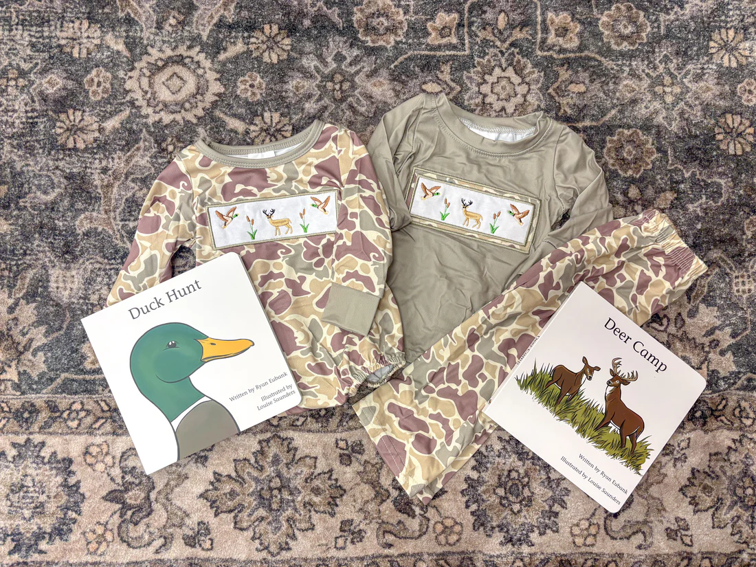 boy long sleeve embroidery outfit camo pants set