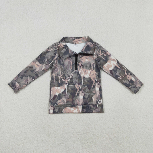 camo deer zip up pullover baby boy top