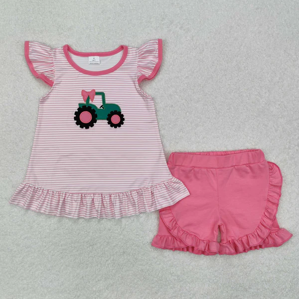 Farm Tractor Embroidery Kids Sibling Clothing