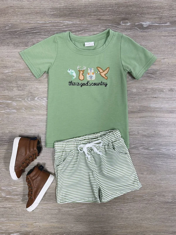 BSSO1108 USA Warehouse God’s Country Boys Outdoor Adventure Shorts Outfit