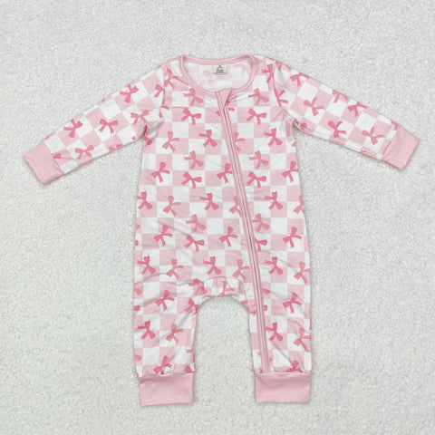 LR1607 USA Warehouse Pink Bow Baby Zip Sleeper