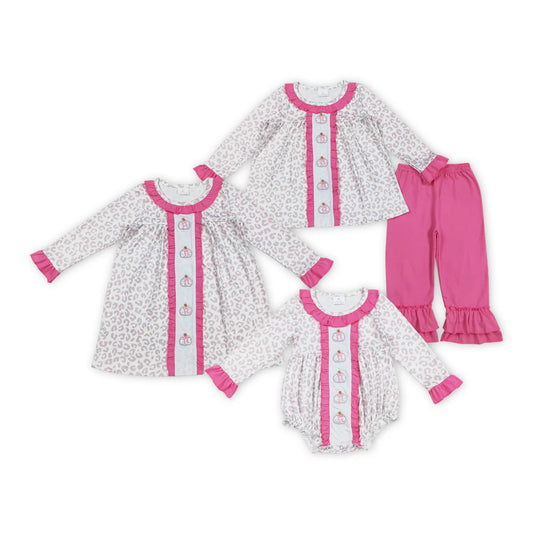Leopard Pumpkin Embroidery Girls Fall Clothes Sibling Clothes