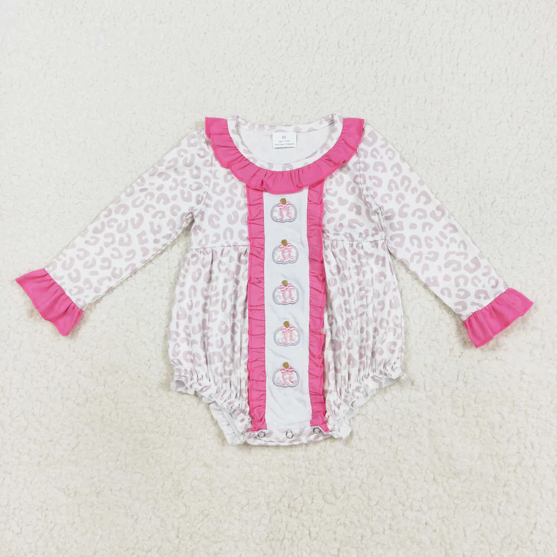 Leopard Pumpkin Embroidery Girls Fall Clothes Sibling Clothes