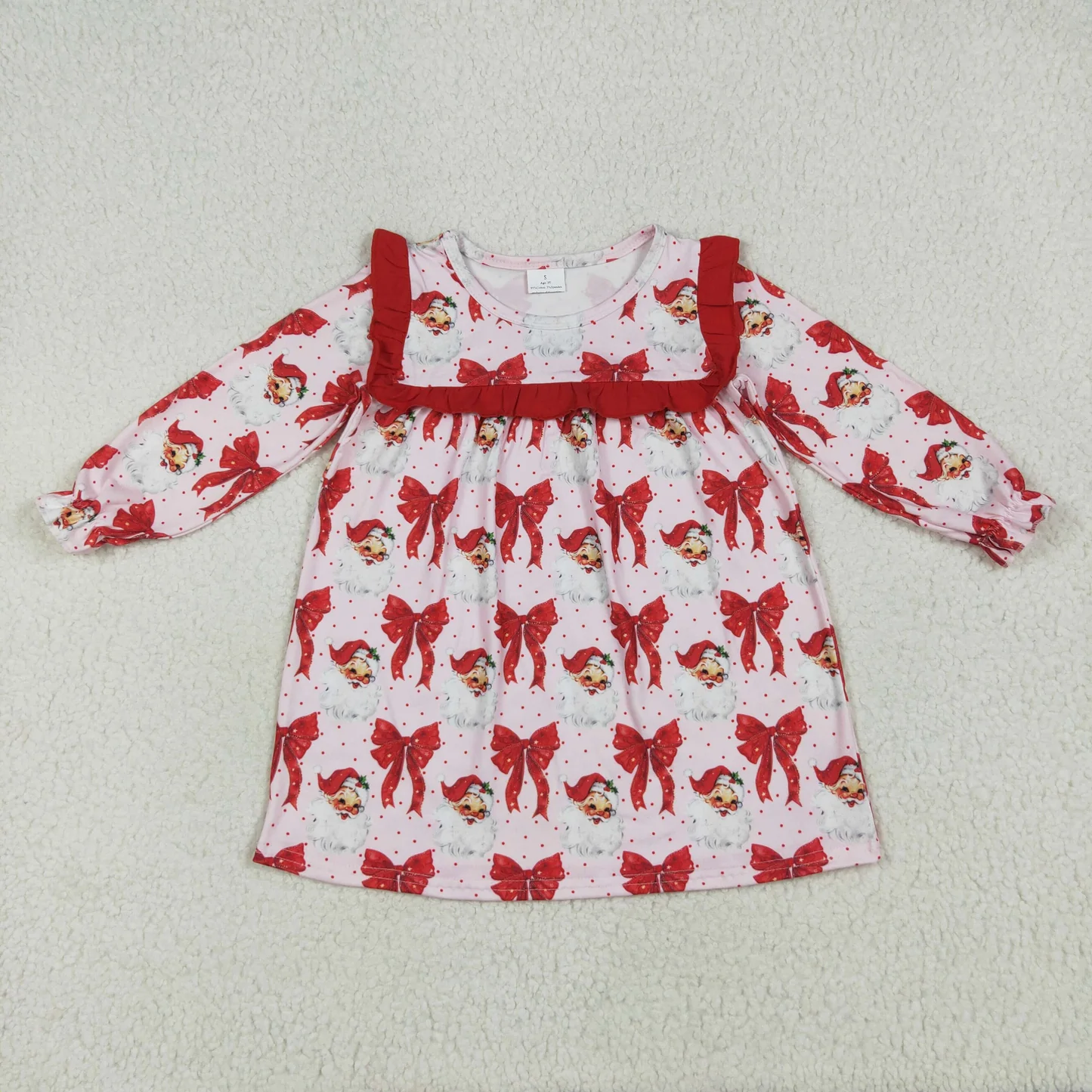 Sibling Santa Red Bows Print Girls Christmas Clothes