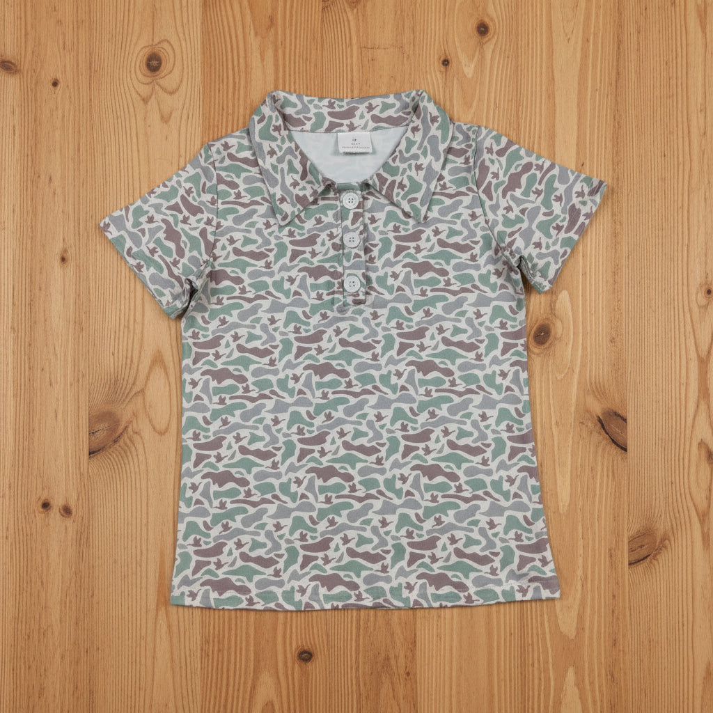 camo mallard button polo t-shirt boys top