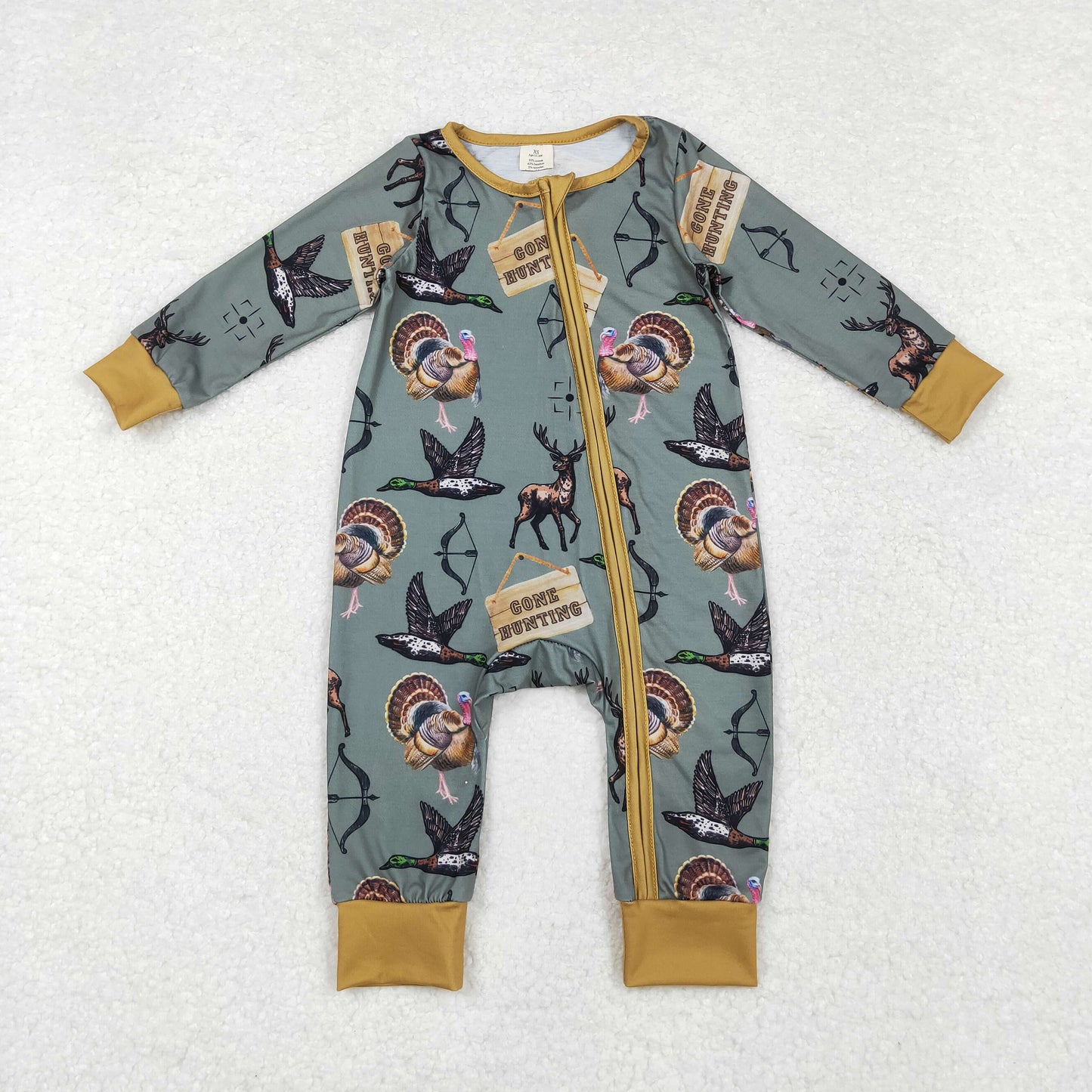 gone hunting duck deer turkey print zip bamboo sleeper boy