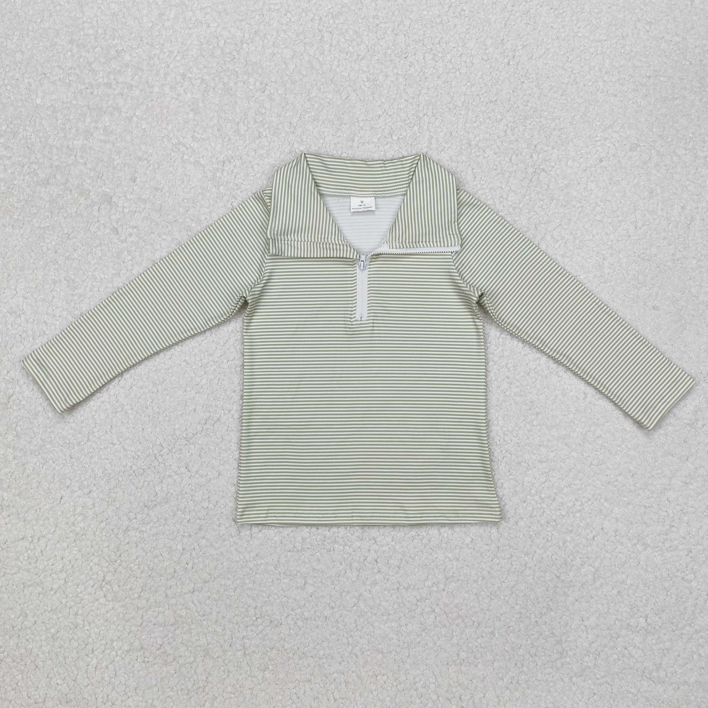 green stripes baby girl zip up pullover