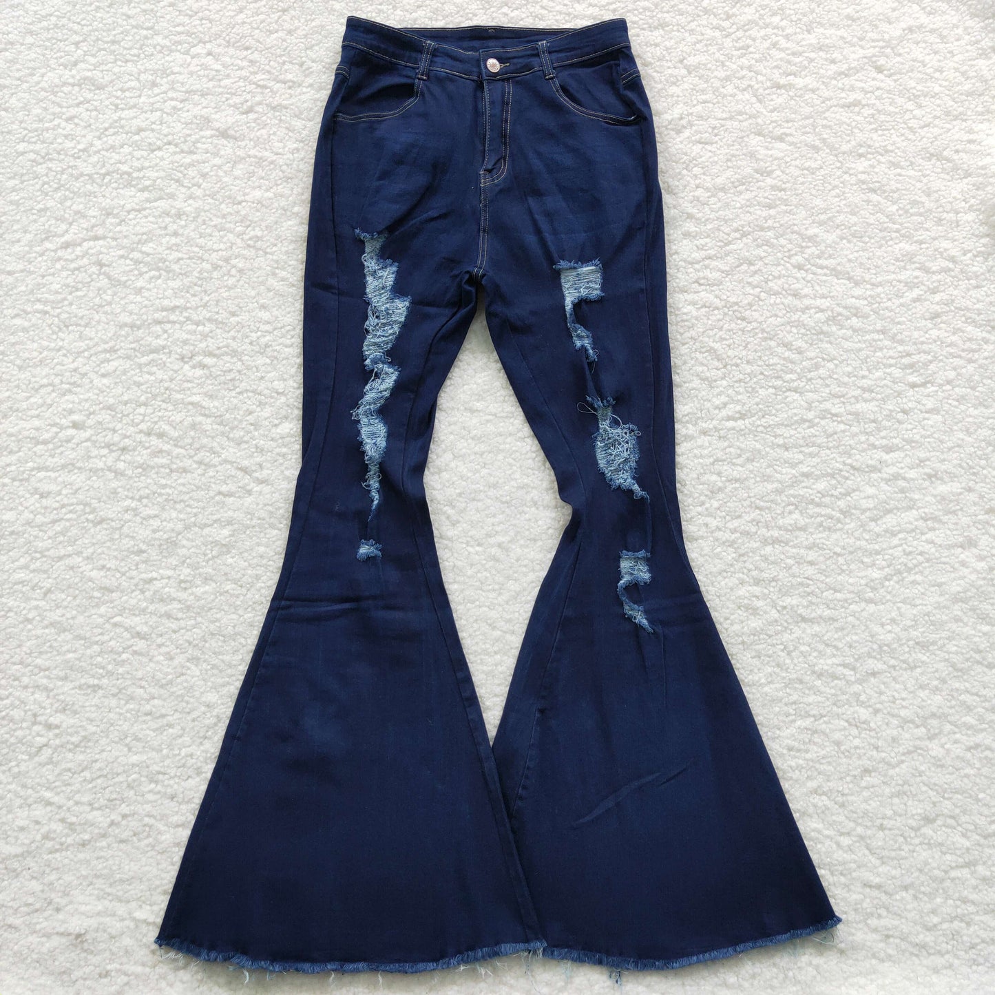 adult ladies dark blue denim bell pants trousers