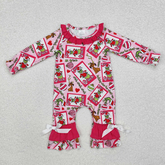 girl Christmas grinchey ruffle romper