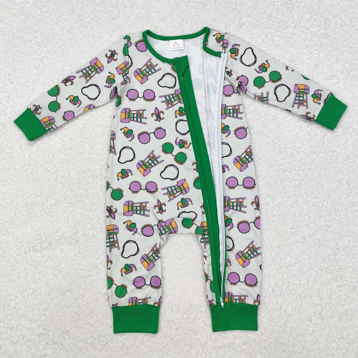 Mardi Gras zip sleeper baby clothes