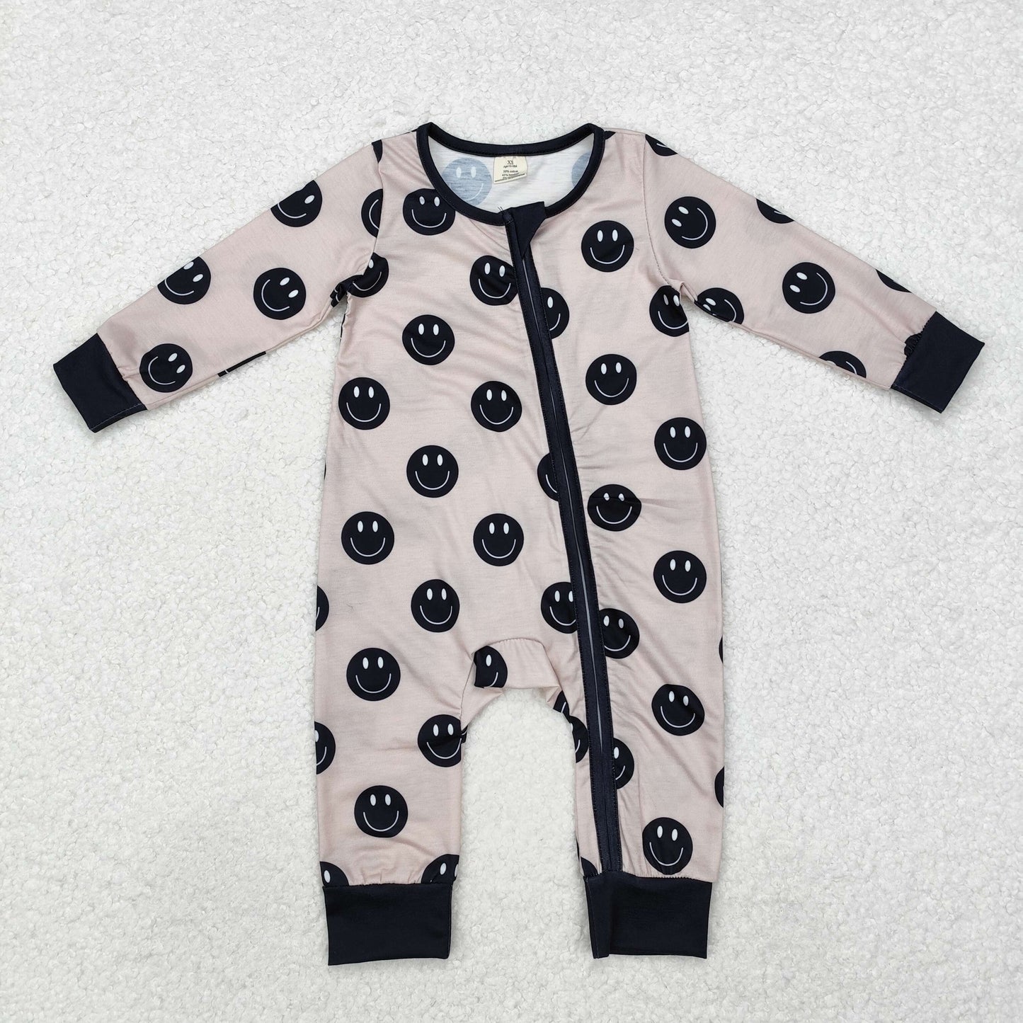 baby boy black smile print zip bamboo sleeper