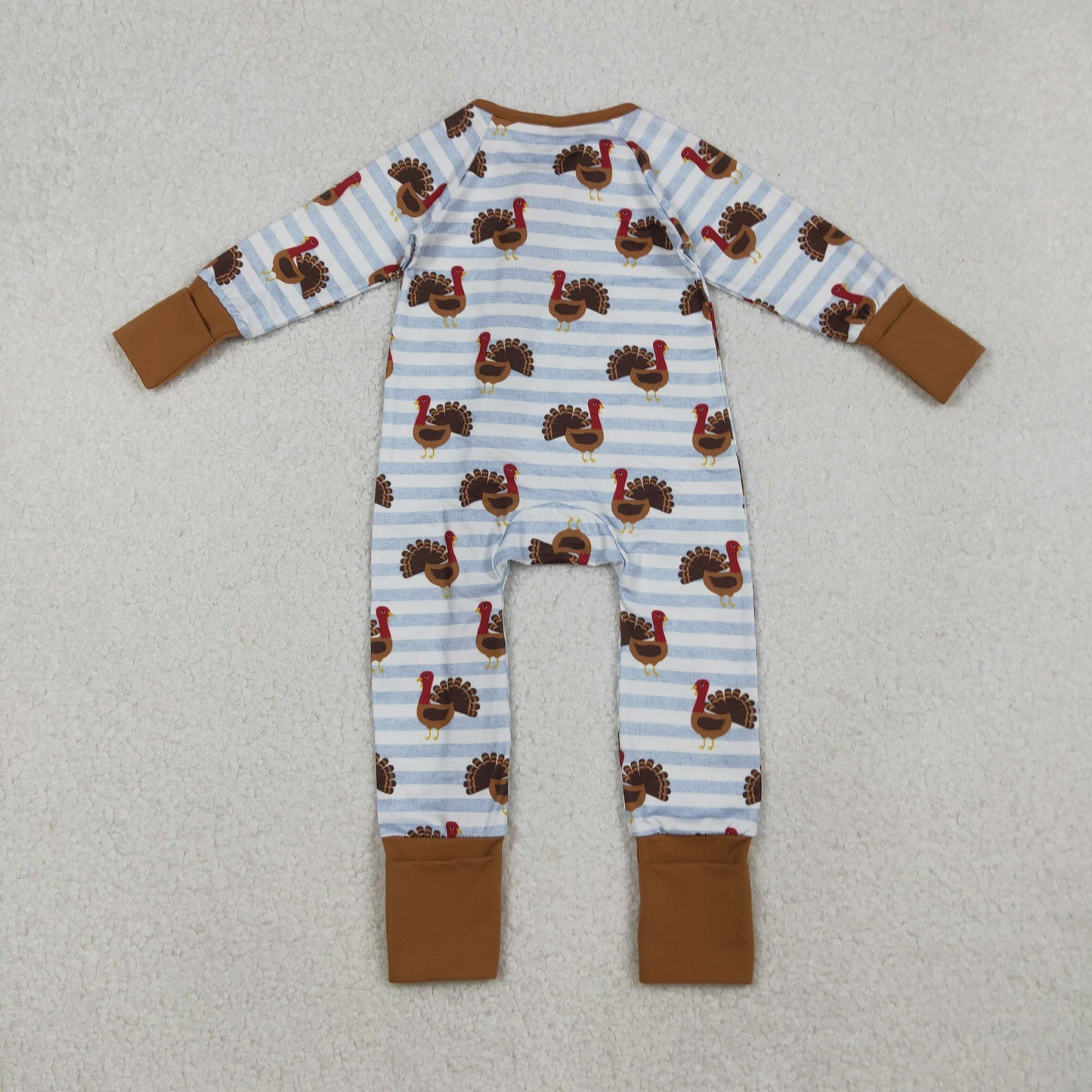 stripes turkey print thanksgiving day baby boy zipper sleeper infant pajama