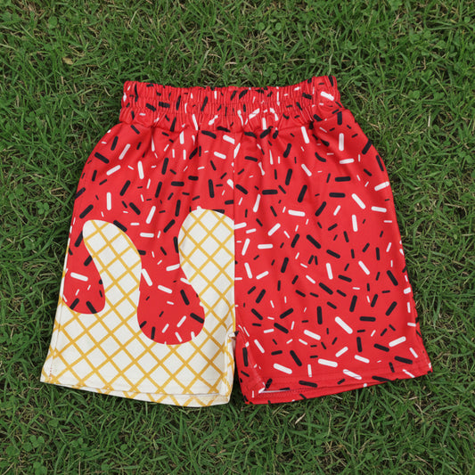 red ice cream sprinkle shorts