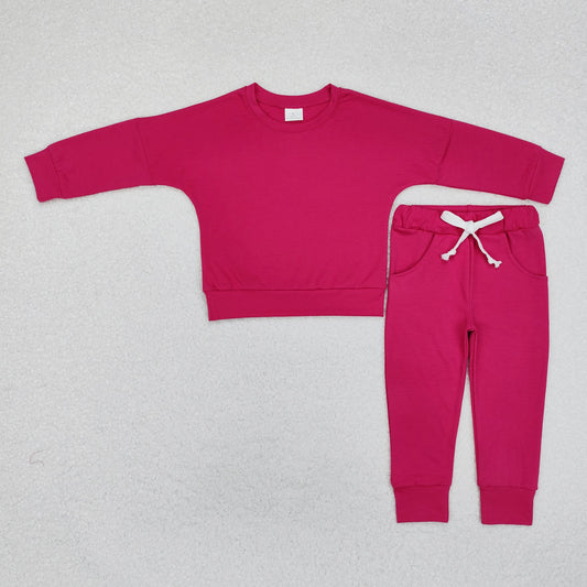 solid cotton hot pink girls jogger pants set