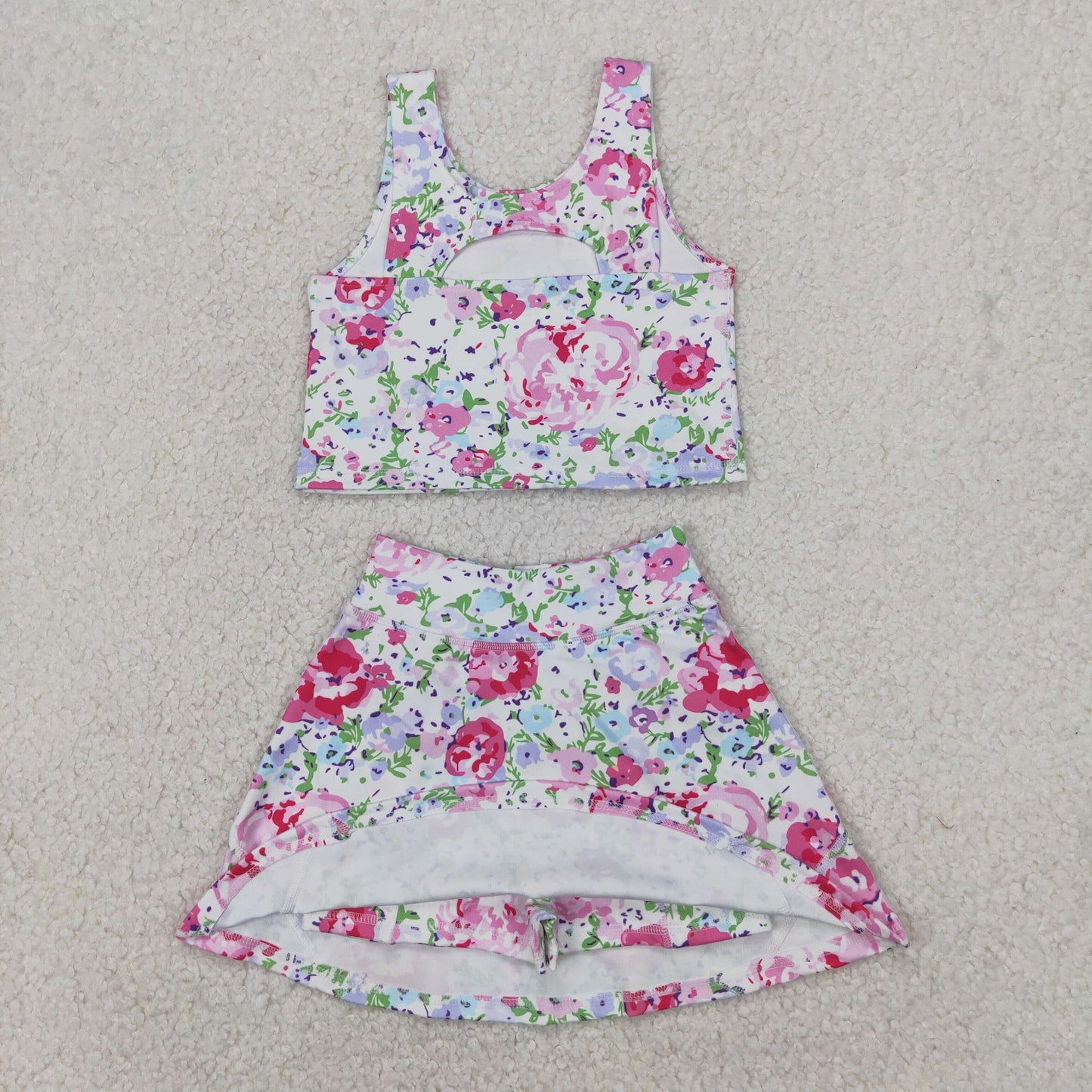 floral two pieces athletic skort dress set