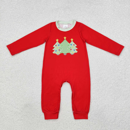 baby boy red Christmas tree print romper