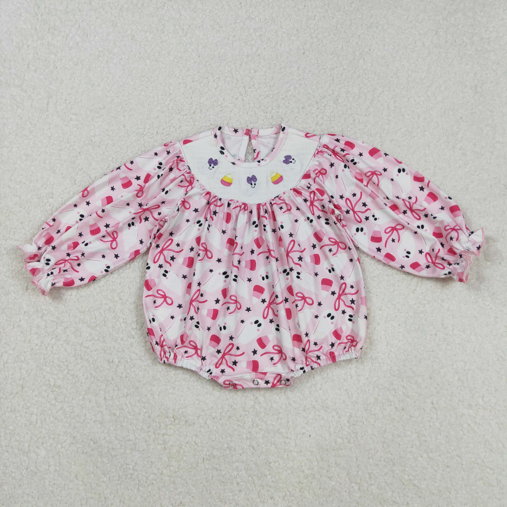 Halloween pink candy corn boo embroidery smock bubble