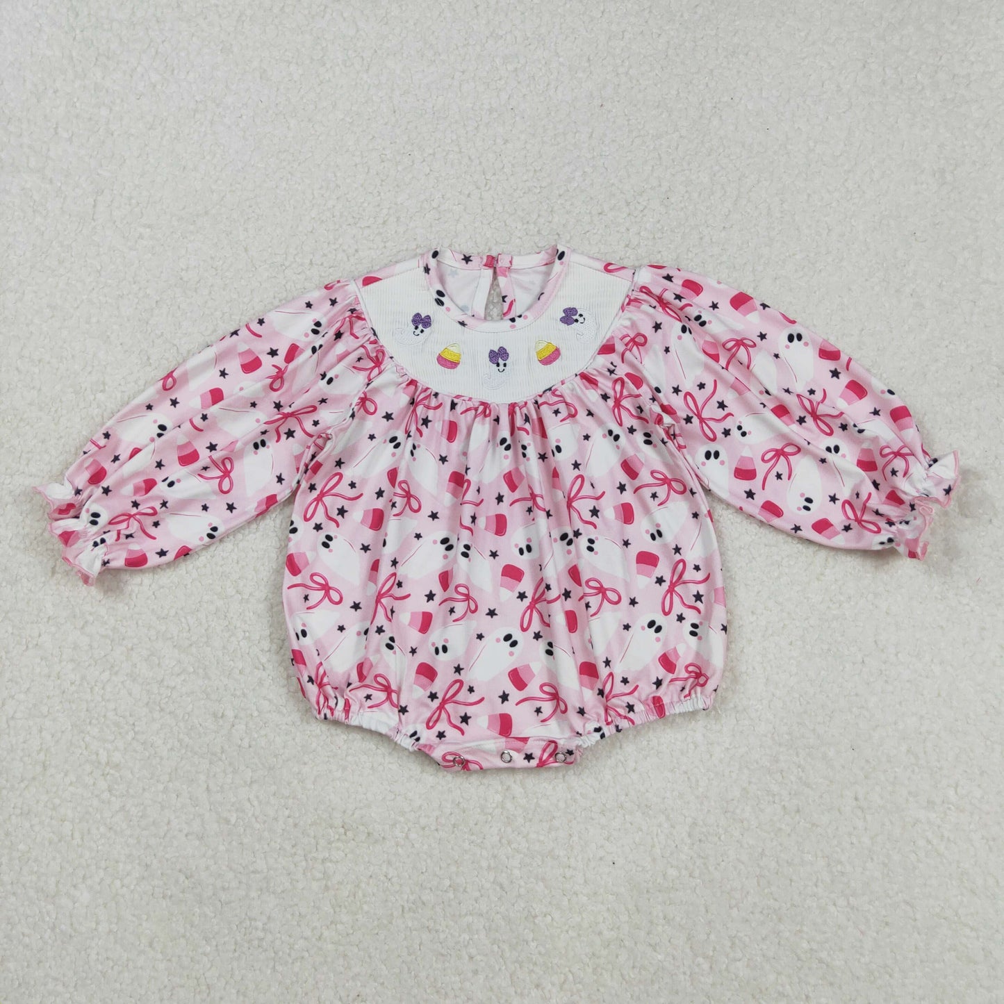 Halloween pink candy corn boo embroidery smock bubble