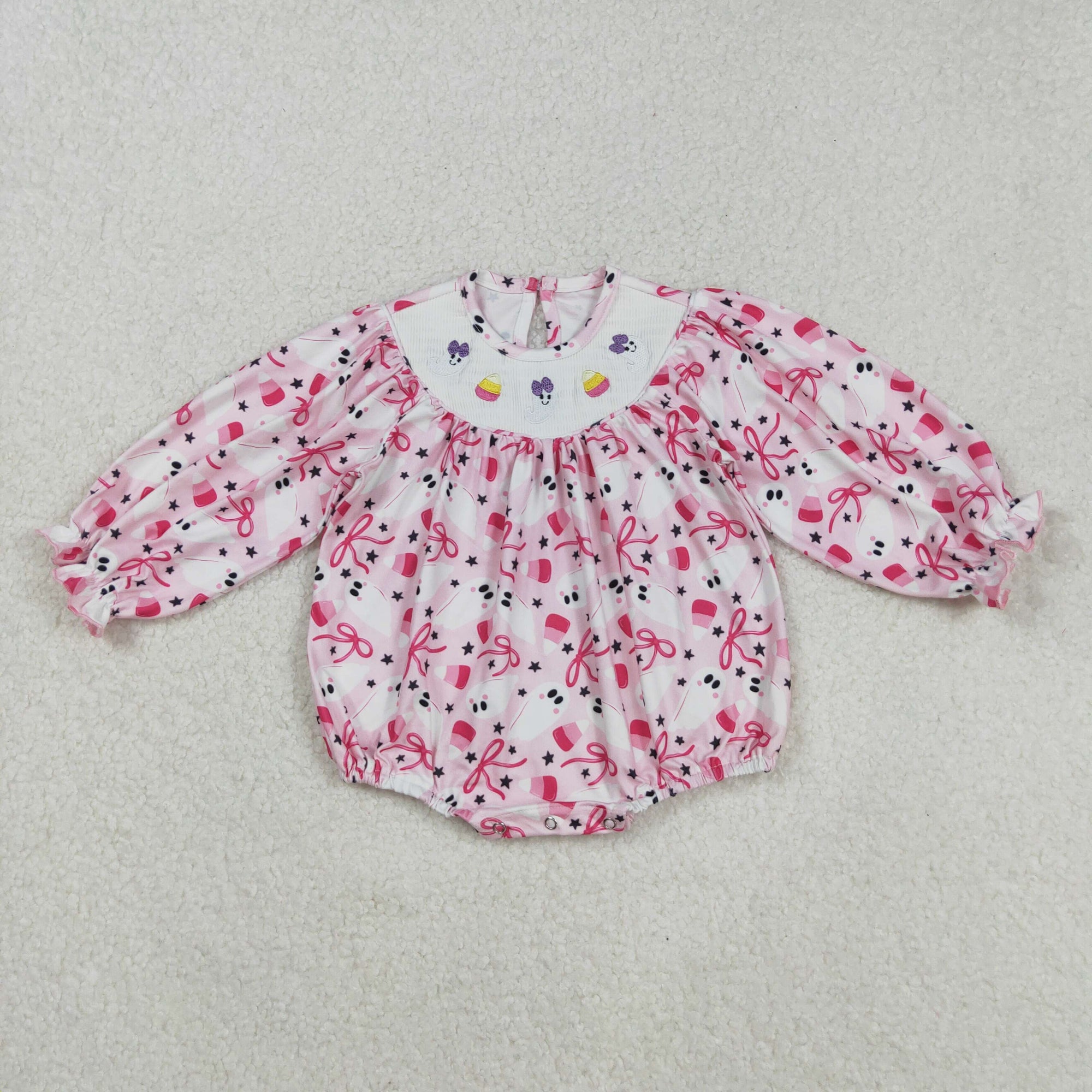 Halloween pink candy corn boo embroidery smock bubble