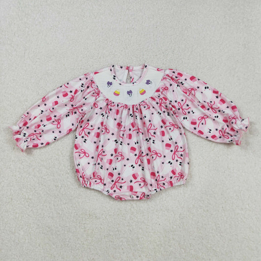 Halloween pink candy corn boo embroidery smock bubble