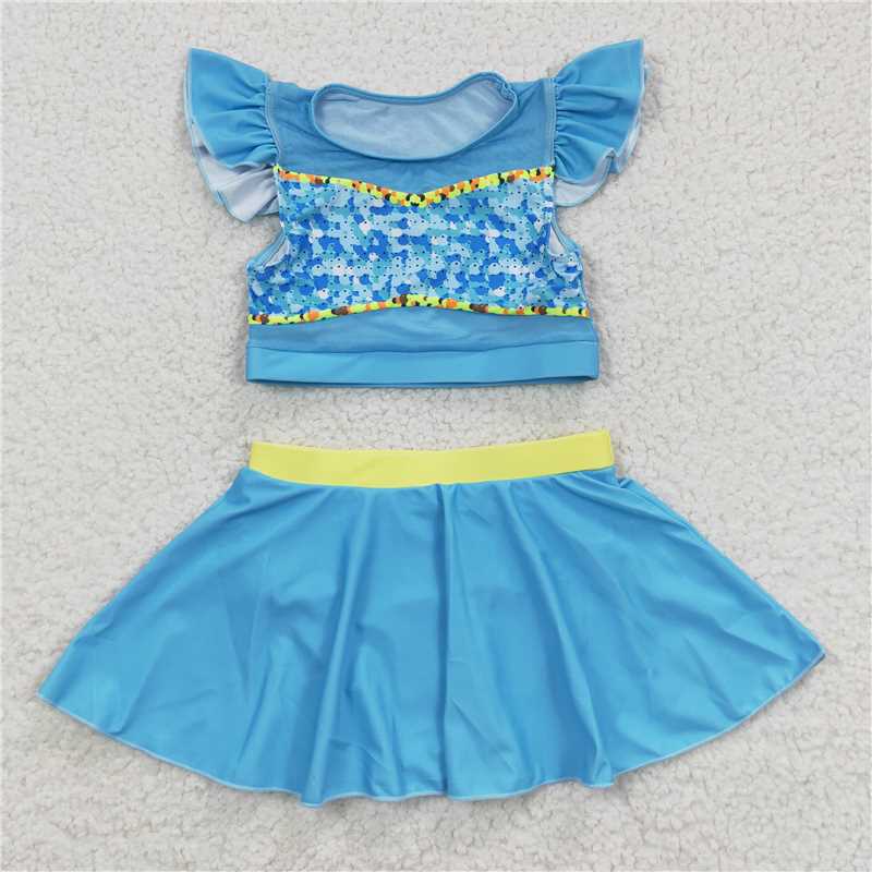 girl princess blue two piece swimsuit