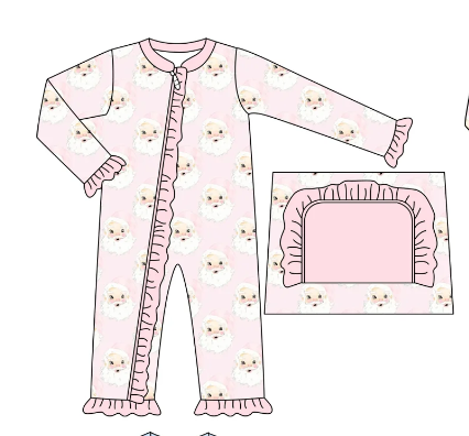 NO MOQ CLOSE 2025 2nd Sept pink santa print ruffle zip sleeper