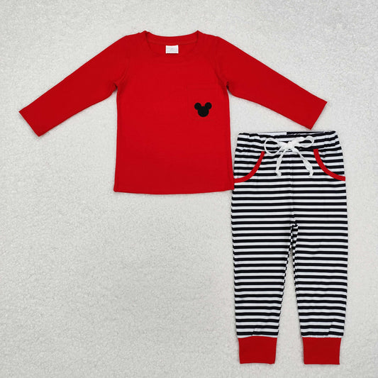 red shirt embroidery jogger set boys clothes