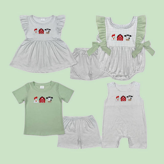 Farm Embroidery Sibling Summer Matching Clothes