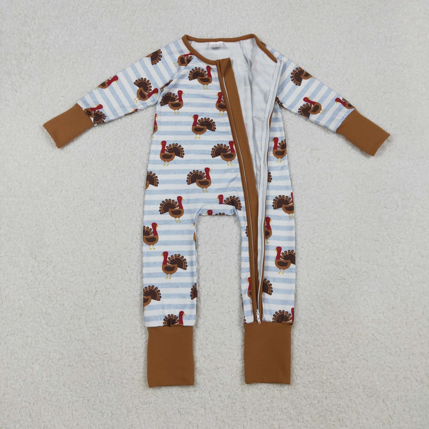 stripes turkey print thanksgiving day baby boy zipper sleeper infant pajama