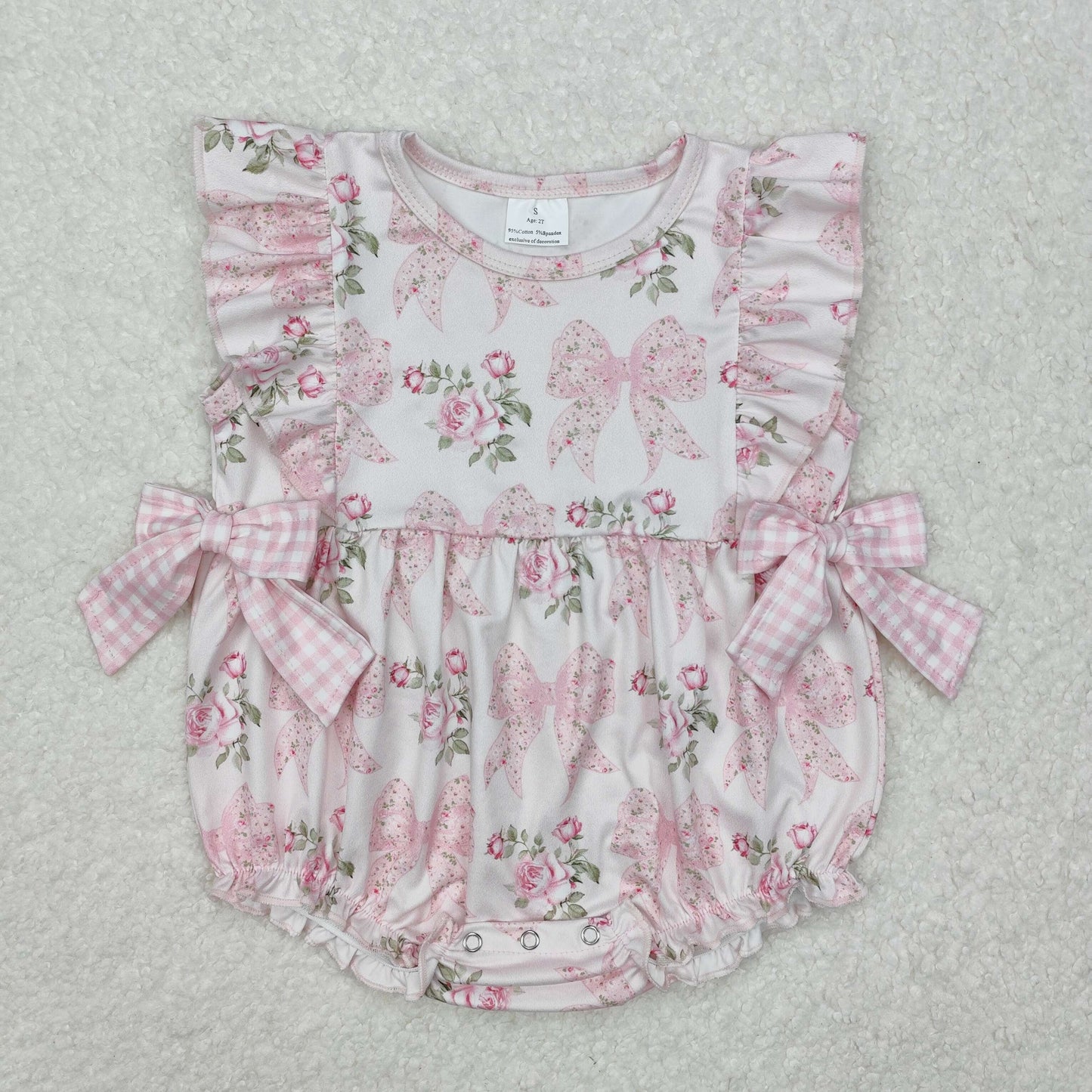 pink floral bows print summer baby girl bubbles