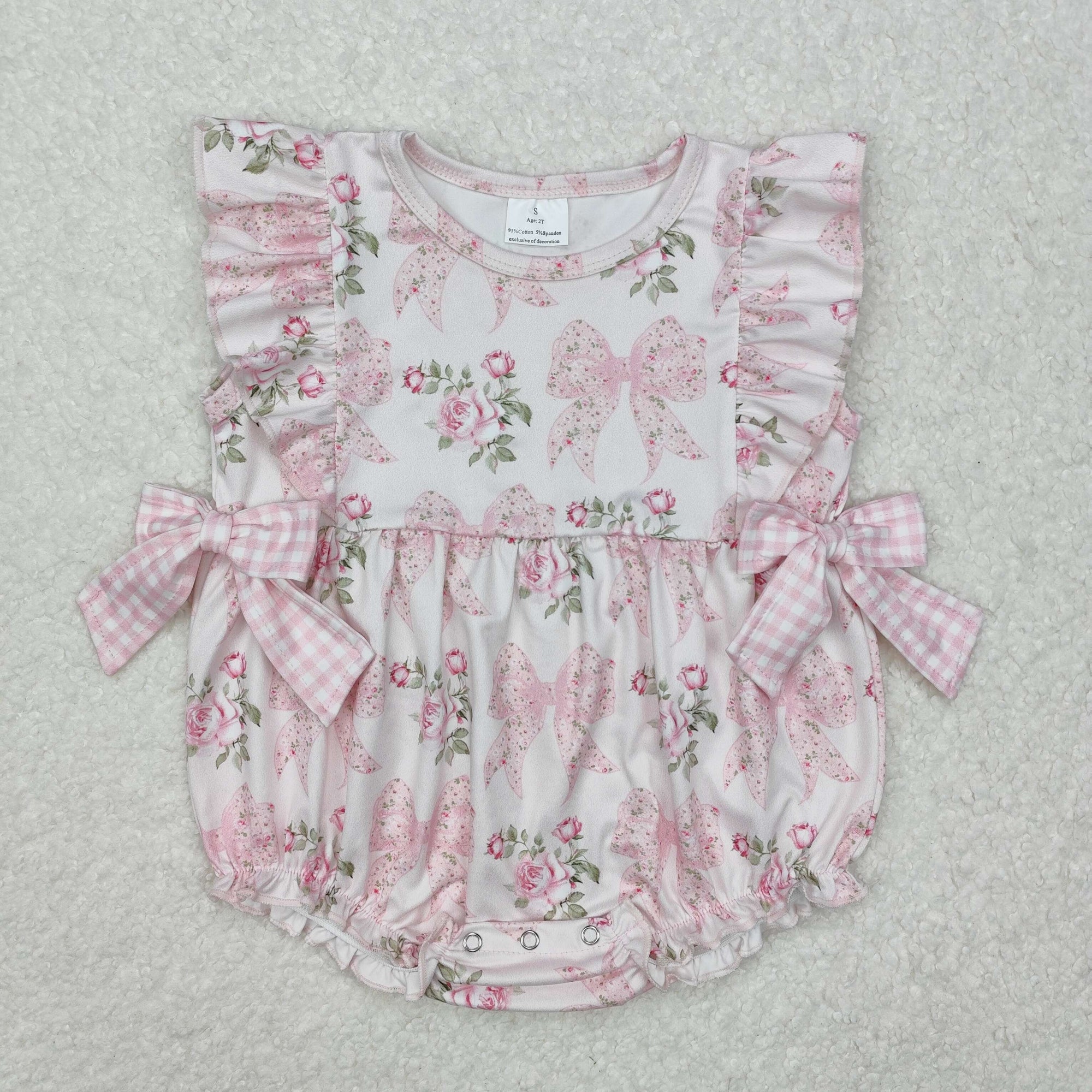 pink floral bows print summer baby girl bubbles