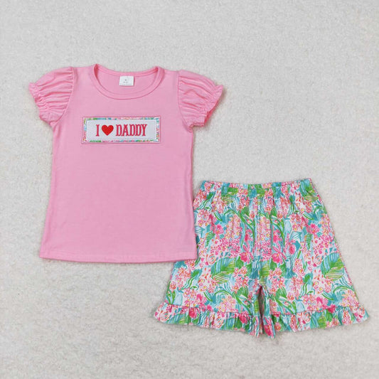 i love daddy embroidery shorts set father's day clothing