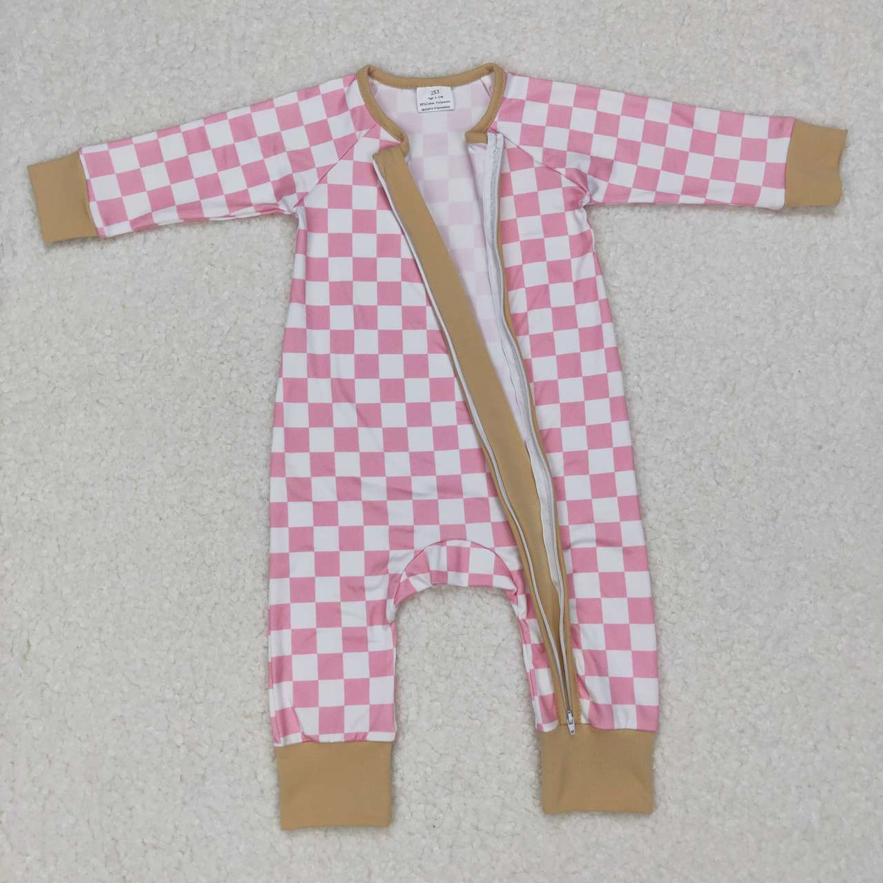 pink white checkered baby girl sleeper