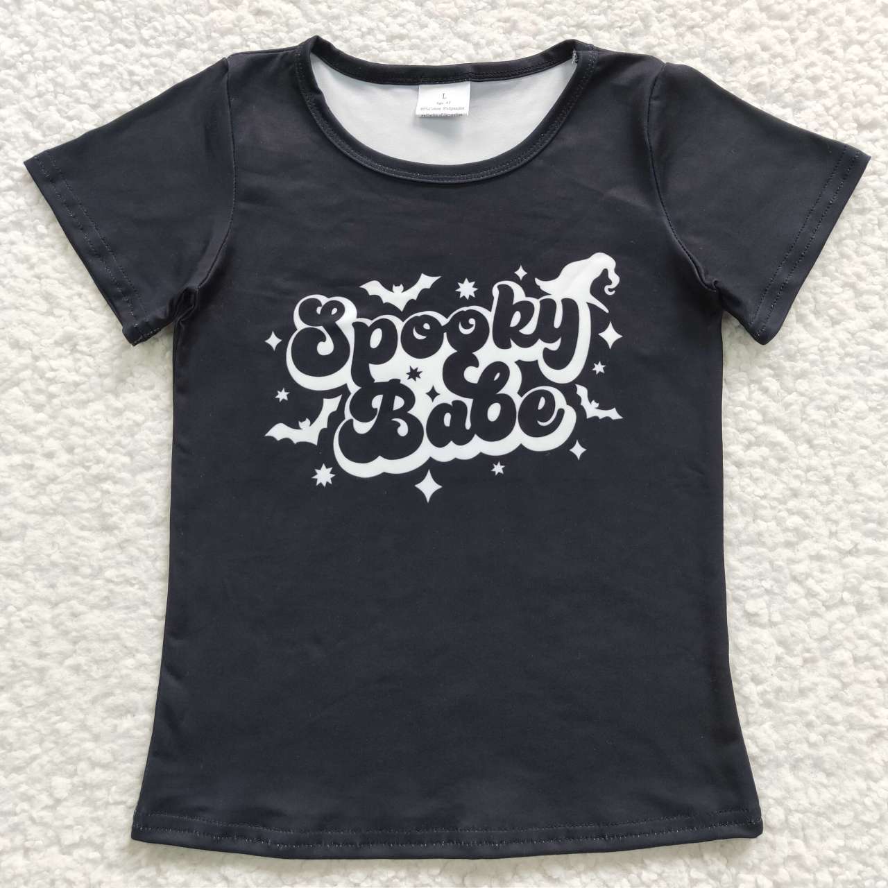 kids sppoky babe black tee t-shirt for halloween