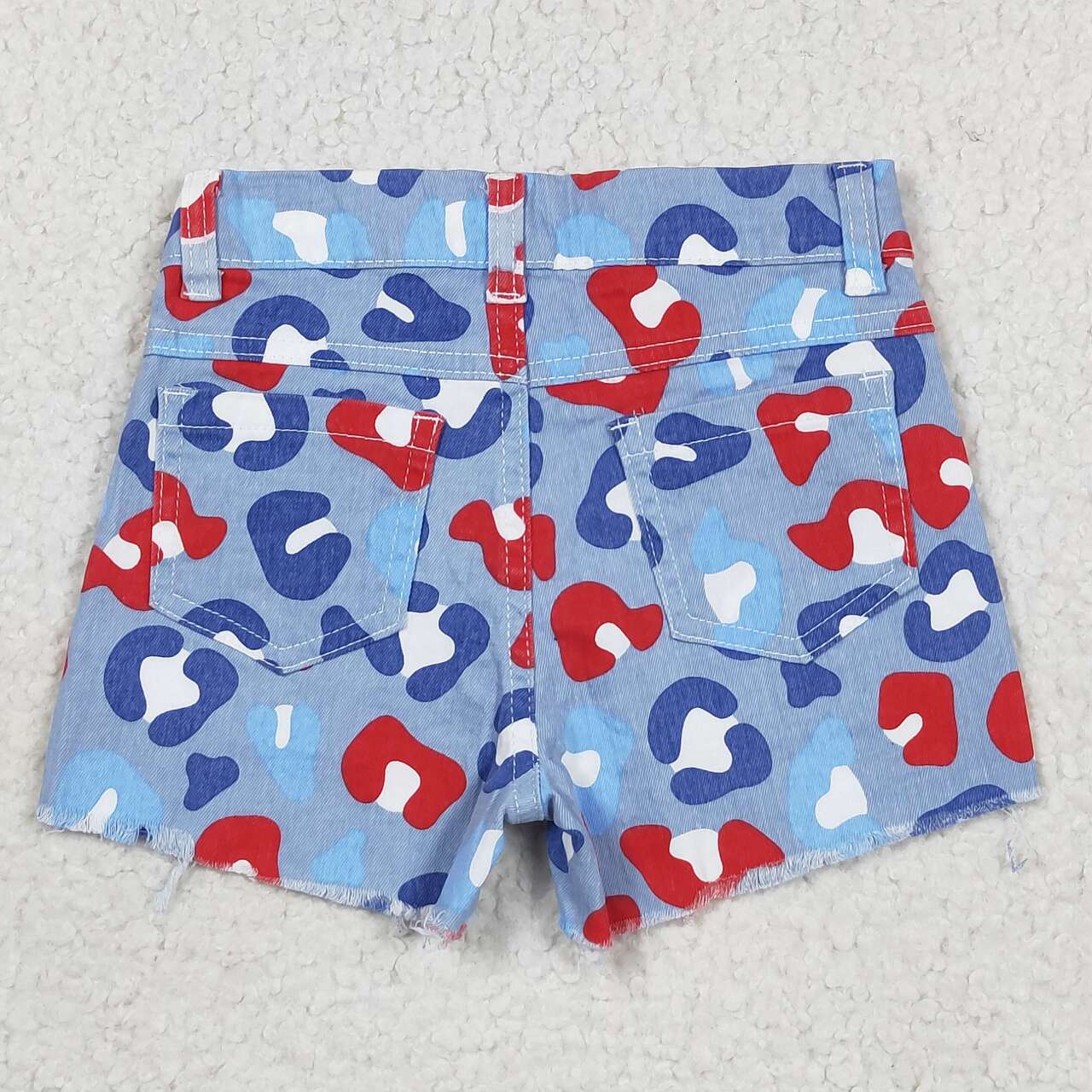 red white blue leopard pocket denim shorts, 4th of july girls jeans