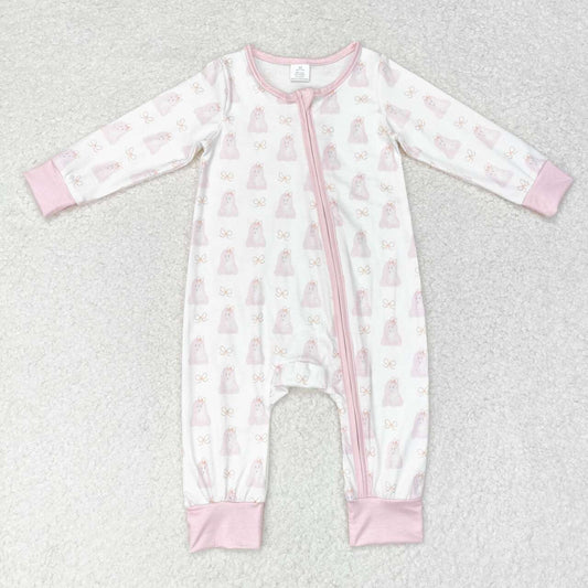 pink boo print baby girl halloween bamboo sleeper