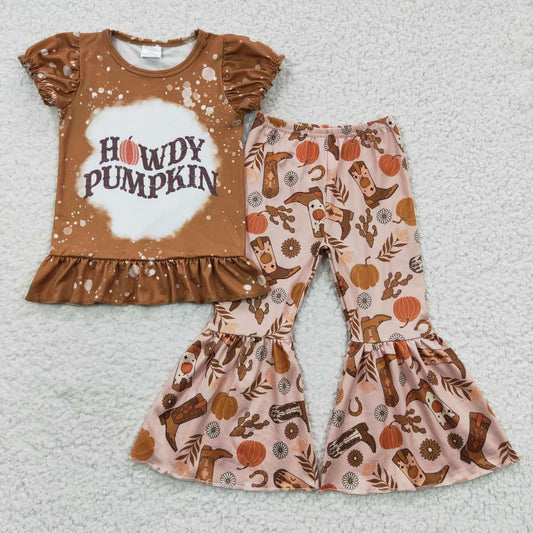 child girl fall clothing howdy pumpkin bell bottoms outfit