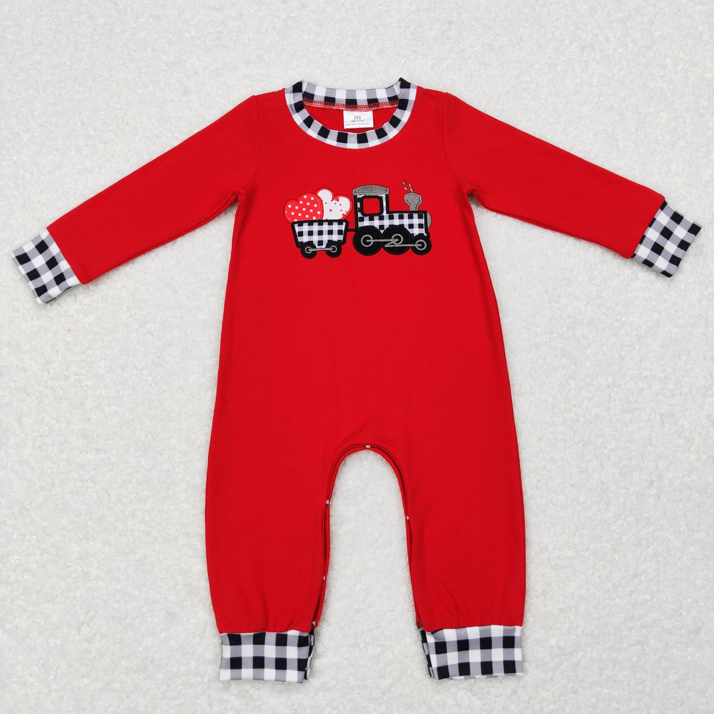 boy red heart truck embroidery romper