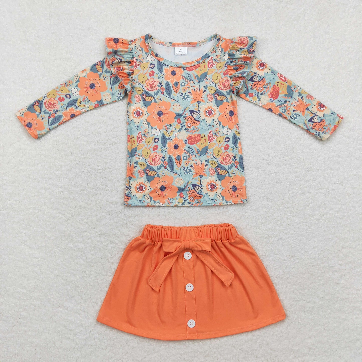 autumn floral shirt orange skirt set outfit