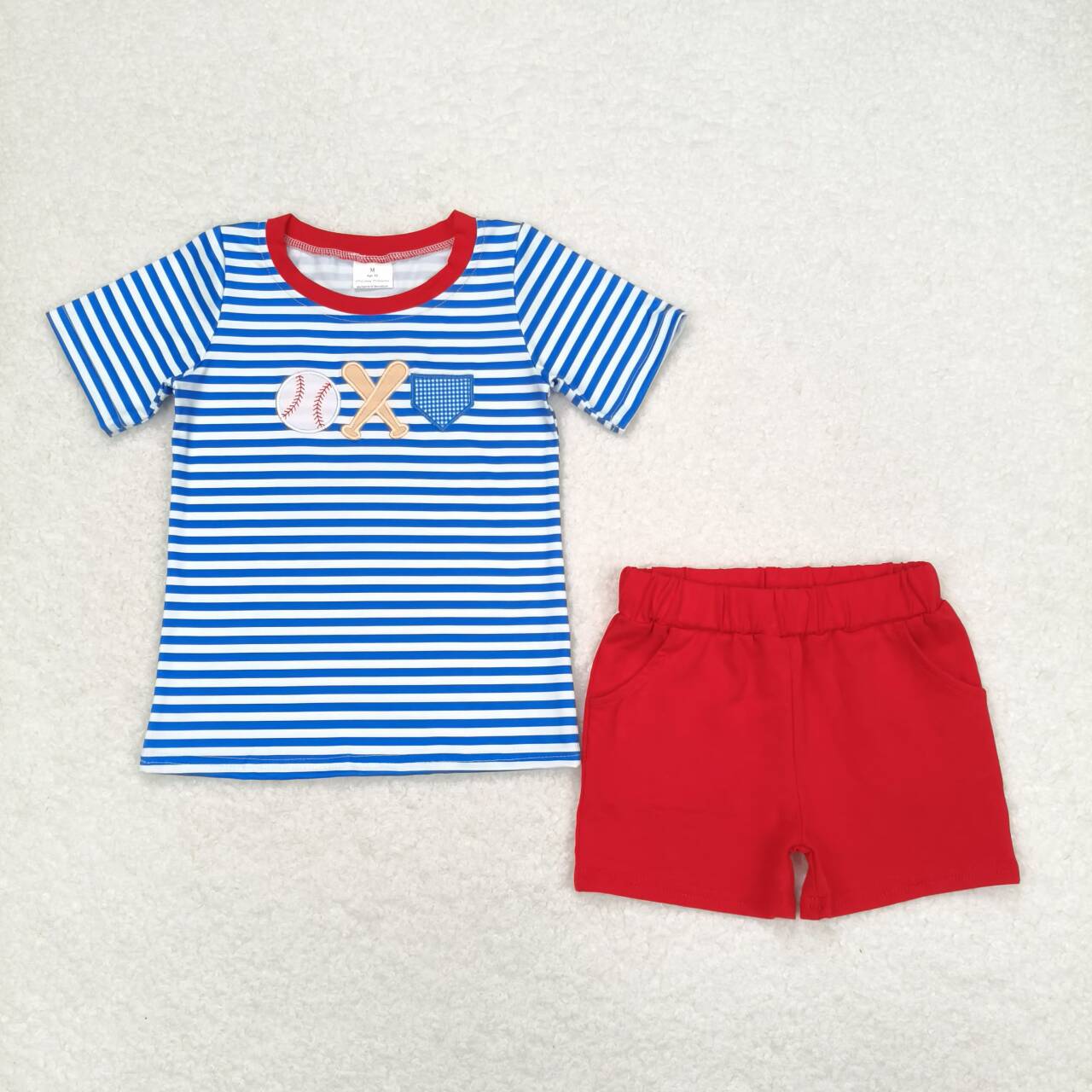 baseball embroidery boy shorts set