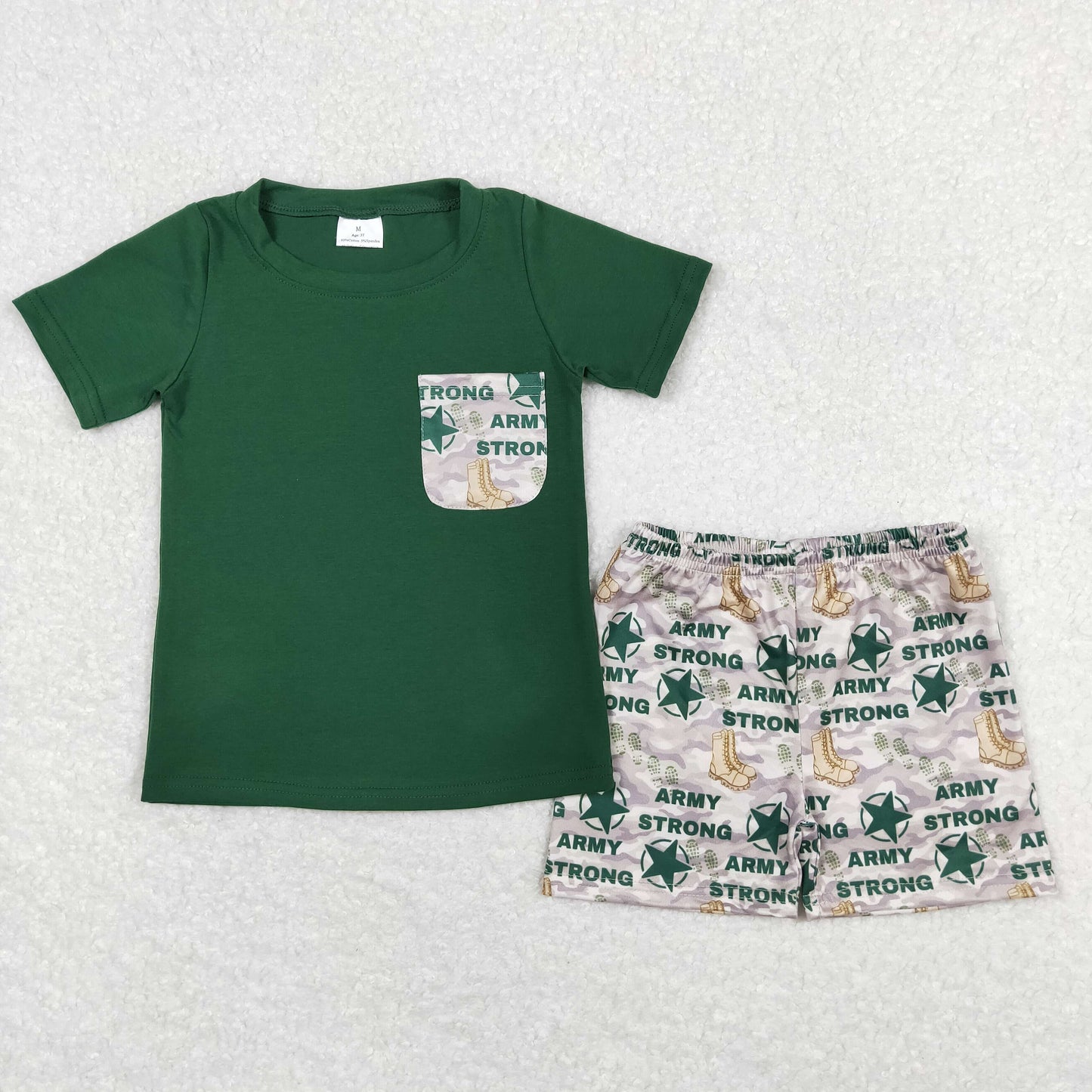 baby boy army strong pocket shorts set