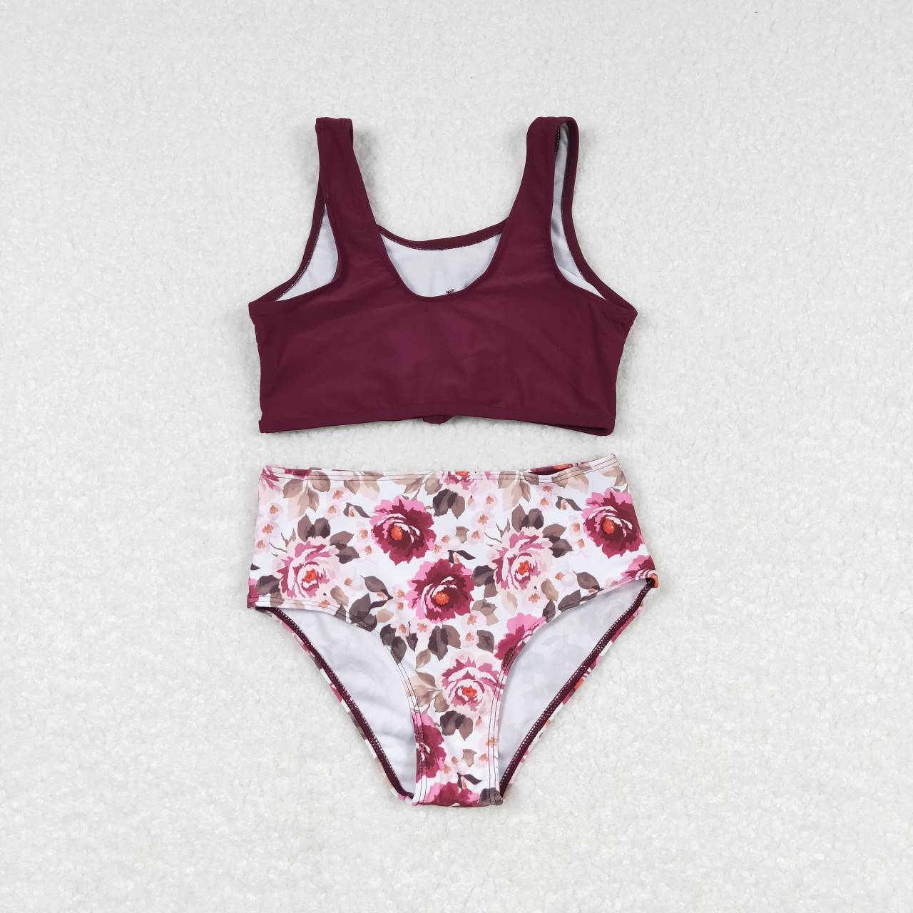 2pcs maroon floral swimsuit