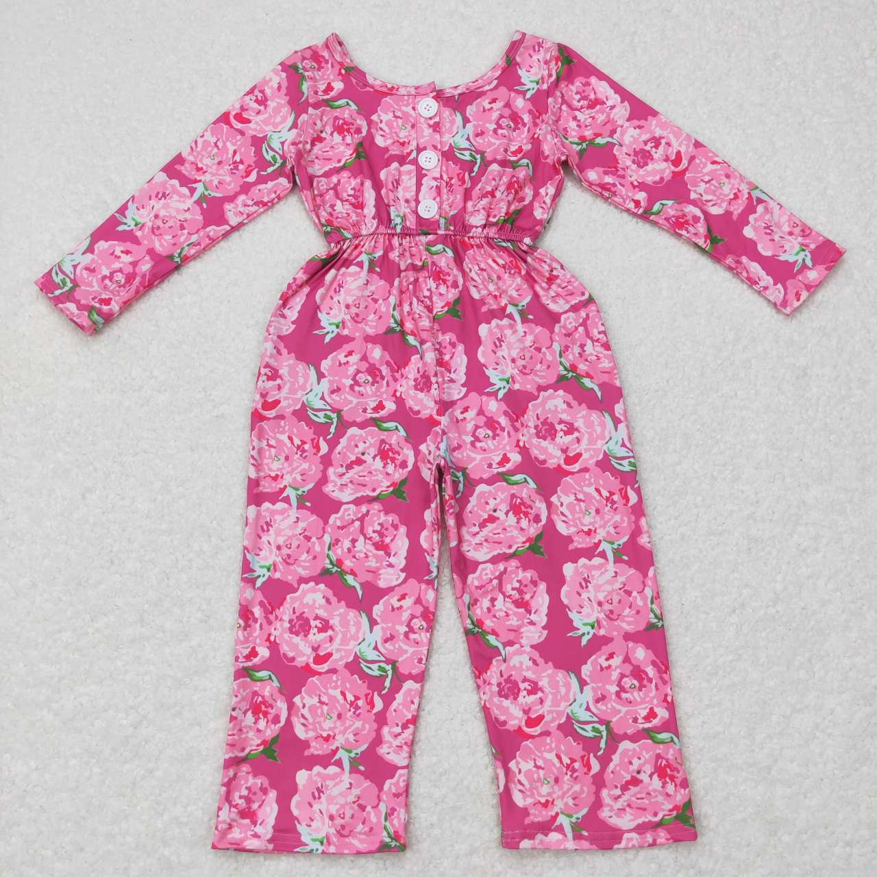 long sleeve hot pink rose flower jumpsuit girls fall clothing