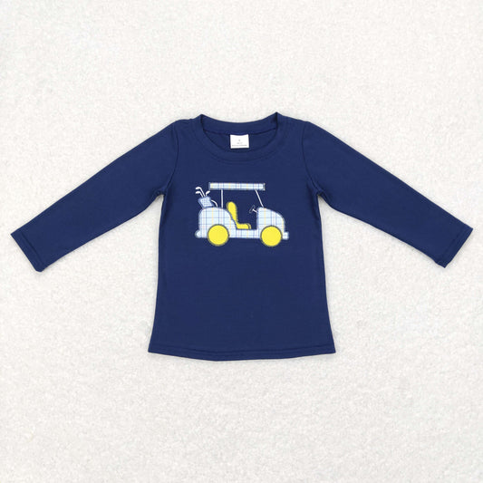boy navy blue cotton golf embroidery pullover