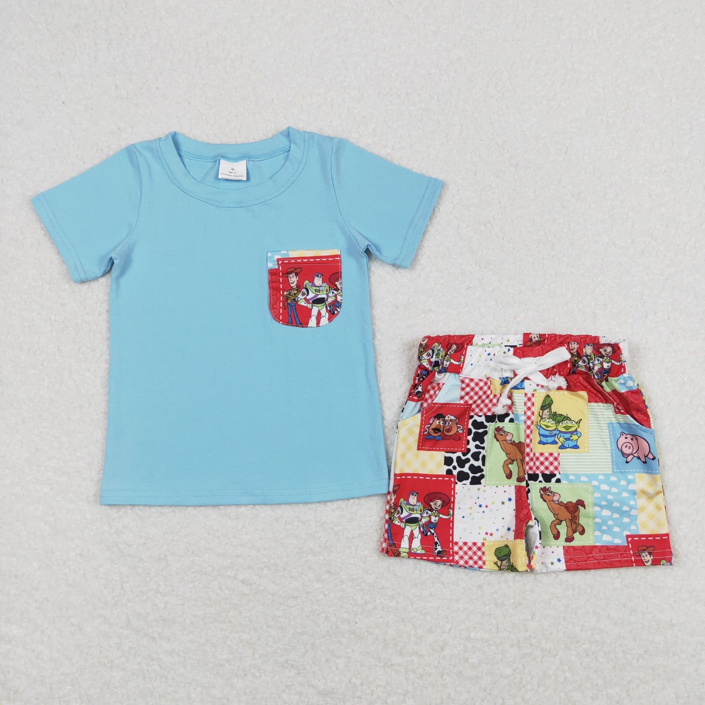 character print boy pocket shorts set blue kids clothing