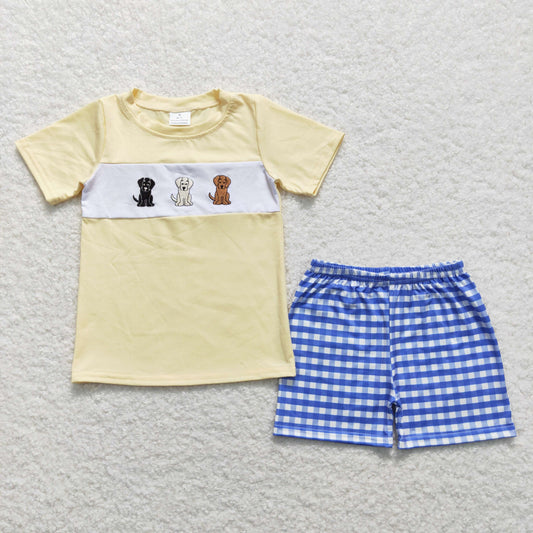 puppy dog embroidery boy shorts set