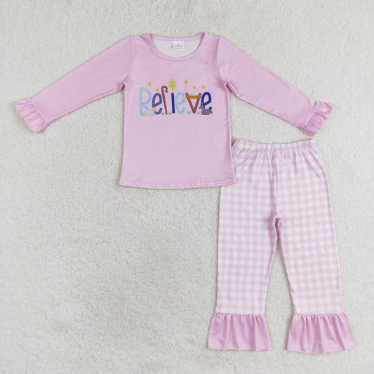 girl long sleeve jesus nativity pajama set pink