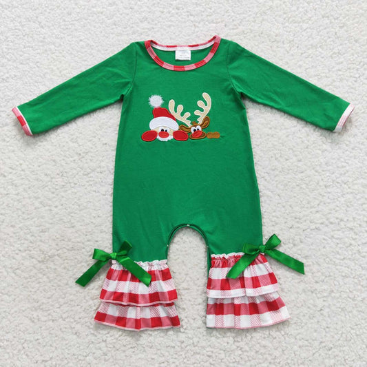 baby girl green cotton moose embroidery romper