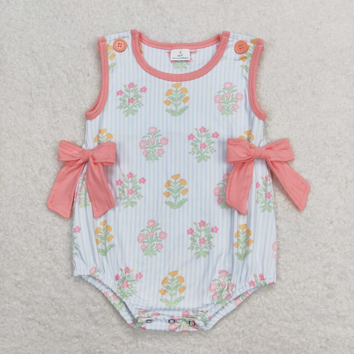 Sleeveless stripe floral baby girls spring romper