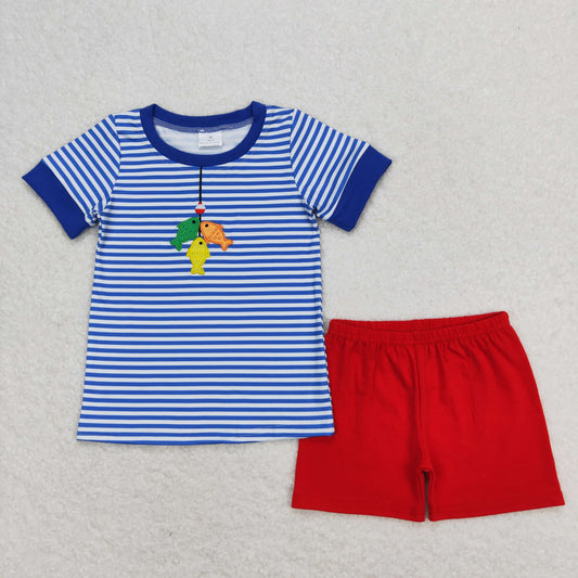baby boy clothes fish embroidery shorts set